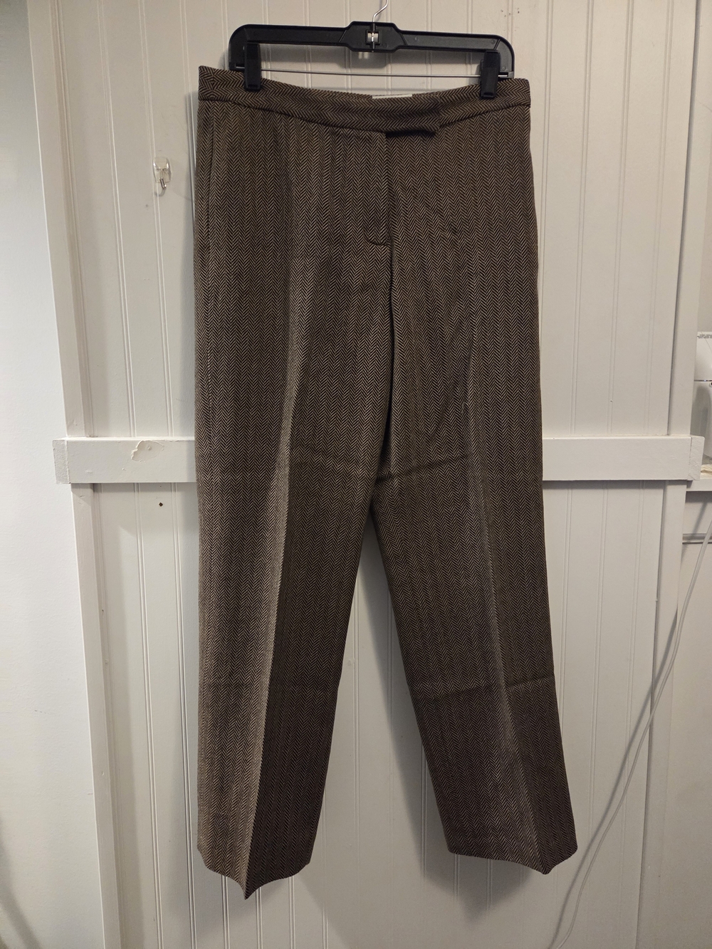 Womens David N Classic Brown Herringbone Dress Pants Tailored Straight Leg Size6